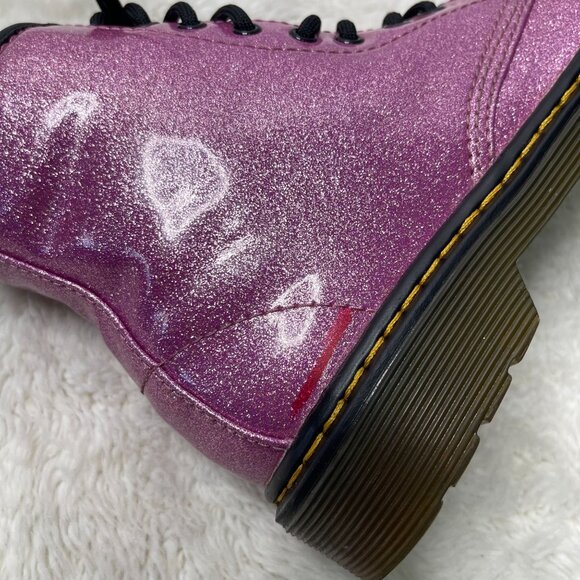 Dr. Martens Kid's #1460 Glitter Purple Patent Leather Boots Shoes Size 2 US - Picture 9 of 10
